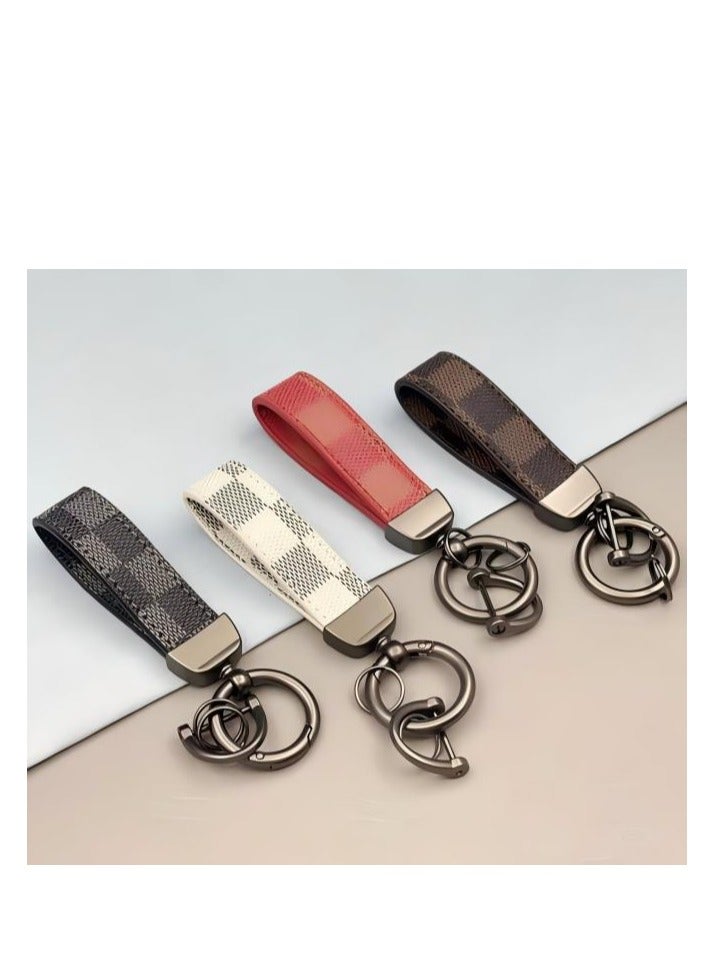 Brown Plaid PU Leather Car Keychain – Metal Zinc Alloy 360° Rotating Ring, Universal Wrist Strap Key Holder for Car/Home/Bag, Keychain with Screwdriver – Classic Check Design** - Image 3