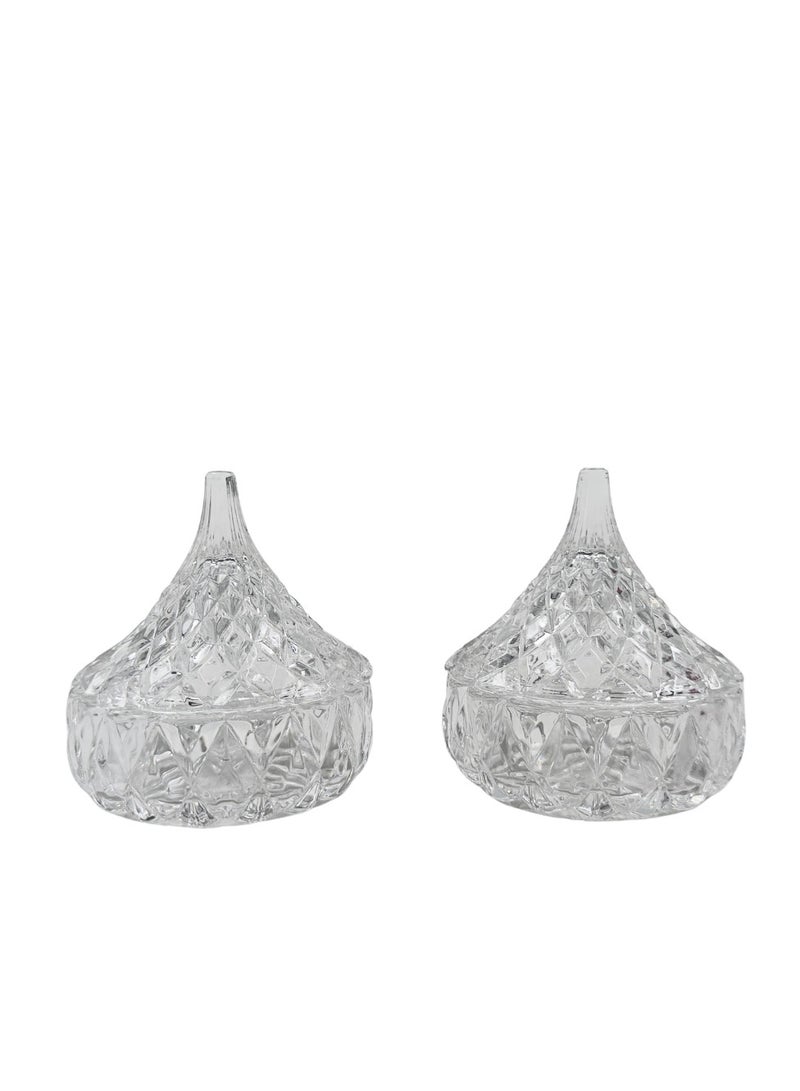 Supplier Crystal Glass Candy Dishes with Lids | with 2 Pcs | Hersheys Kiss Diamond Cut Pattern - Image 2
