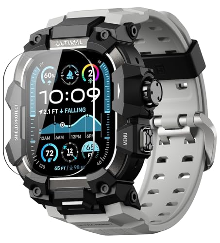 ULTIMAL Rugged Case with Band for Apple Watch 49mmCompatible with Apple Watch Ultra 321 Military Grade Shockproof Bumper Cover for iWatch Tactical Band Men 49mmGrey - Image 1