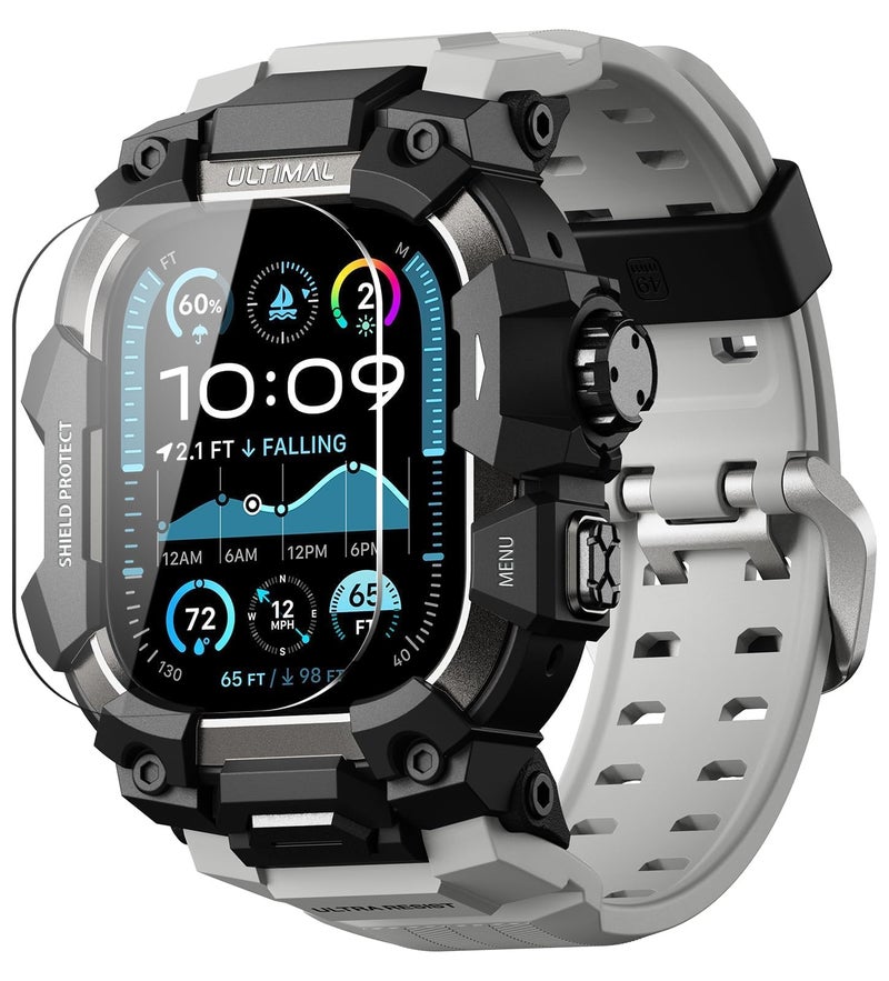 ULTIMAL Rugged Case with Band for Apple Watch 49mmCompatible with Apple Watch Ultra 321 Military Grade Shockproof Bumper Cover for iWatch Tactical Band Men 49mmGrey - Image 2