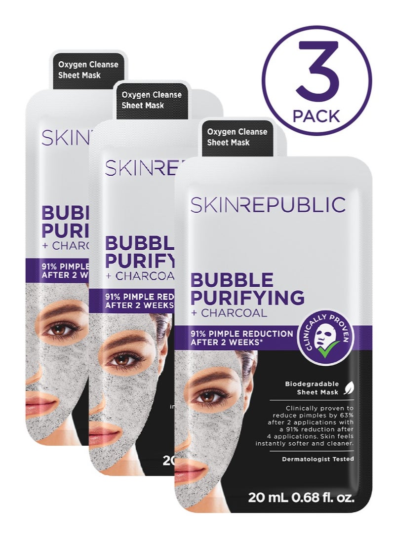 سكين ريبابلك قناع الوجه الورقي (3 أقنعة) - سيروم تنقية الفقاعات بالفحم والتفاح وشجرة الشاي، يحارب البثور، يصغر المسام، يزيل الرؤوس السوداء، يتحكم في الزيوت، يقشر البشرة ويمنحها إشراقة. - Image 1