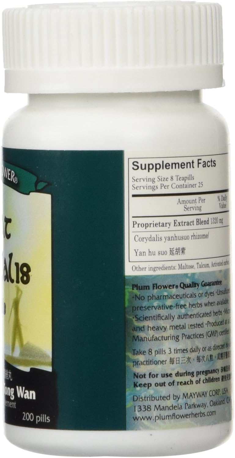 Plum Flower Great Corydalis Teapills (Yan Hu Suo Wan) - Herbal Dietary Supplement, 200 Count - Image 2