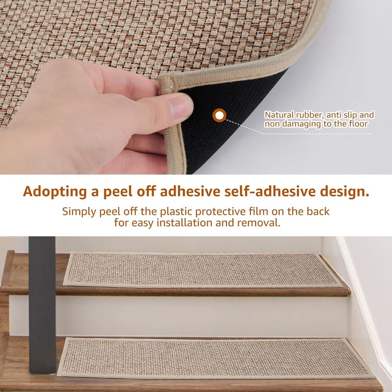 windforgecraft 4Pcs Natural Linen Stair Treads Non-Slip Stair Treads Mats Carpet Stair Treads for Wooden Steps Self-Adhesive Stair Rug Mat Indoor Stair Runner Rug 29.92×7.87inch for Kids Pets Elders - Image 4