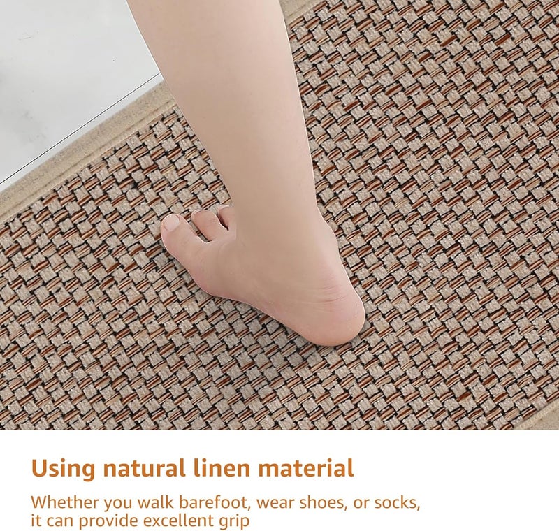 windforgecraft 4Pcs Natural Linen Stair Treads Non-Slip Stair Treads Mats Carpet Stair Treads for Wooden Steps Self-Adhesive Stair Rug Mat Indoor Stair Runner Rug 29.92×7.87inch for Kids Pets Elders - Image 3