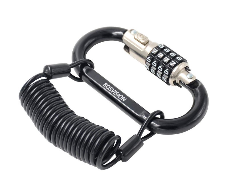 Bosvision Motorcycle Helmet Lock, 4-Digit Combination Carabiner/Karabiner Padlock with with 5' (150cm) Coiled Security Steel Cable… - Image 4