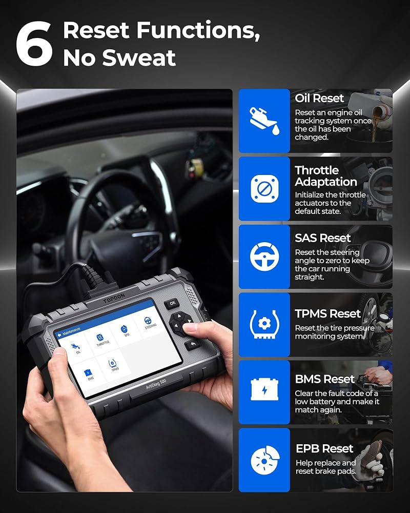 توب دون جهاز فحص OBD2 TOPDON AD500-A: أداة لفحص أنظمة الفرامل المانعة للانزلاق (ABS) ونظام الأمان (SRS) وناقل الحركة، بدون اشتراك. - Image 4