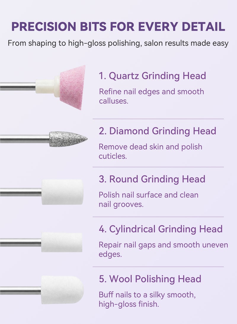 Electric Nail Drill Professional Manicure Pedicure Kit, Cordless Rechargeable Nail File Set, 30000RPM Electric Nail Drill Machine with 3 Speeds, Forward Reverse Rotation, Wireless Charging Base, 12 Drill Bits & 36 Sanding Bands for Acrylic Gel Nails - Image 2