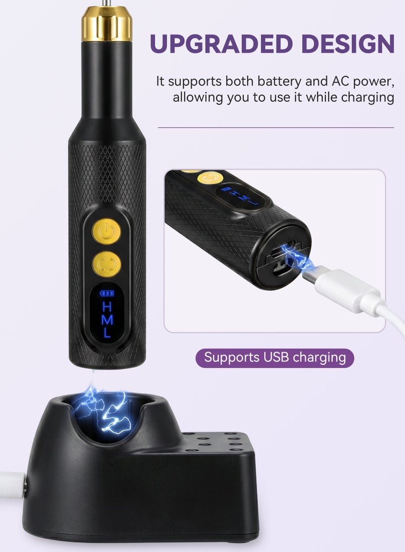 Electric Nail Drill Professional Manicure Pedicure Kit, Cordless Rechargeable Nail File Set, 30000RPM Electric Nail Drill Machine with 3 Speeds, Forward Reverse Rotation, Wireless Charging Base, 12 Drill Bits & 36 Sanding Bands for Acrylic Gel Nails - Image 4