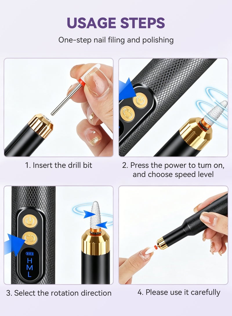 Electric Nail Drill Professional Manicure Pedicure Kit, Cordless Rechargeable Nail File Set, 30000RPM Electric Nail Drill Machine with 3 Speeds, Forward Reverse Rotation, Wireless Charging Base, 12 Drill Bits & 36 Sanding Bands for Acrylic Gel Nails - Image 5
