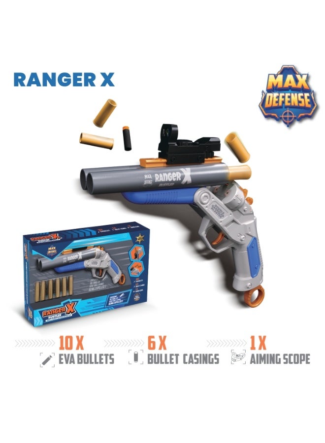Max Defense Rustler Shell Eject Action Blaster | 10X Eva Bullets | 6X Bullets Castings | 1X Aiming Scope | Age 6+ Ranger X Max Defense - Image 1
