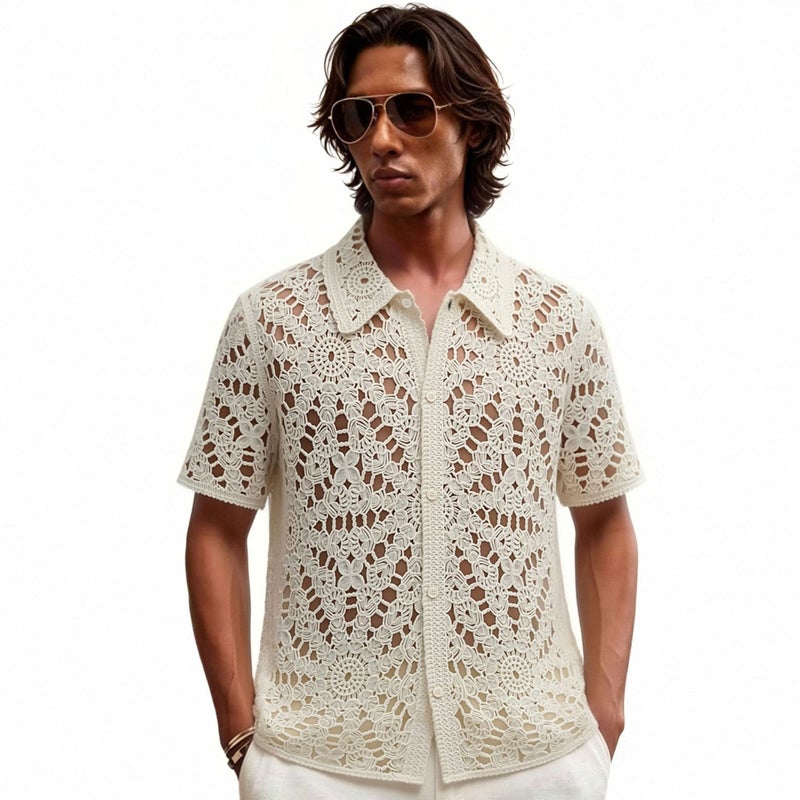 Men's Summer Hollow Knit Polo Shirt - Image 1