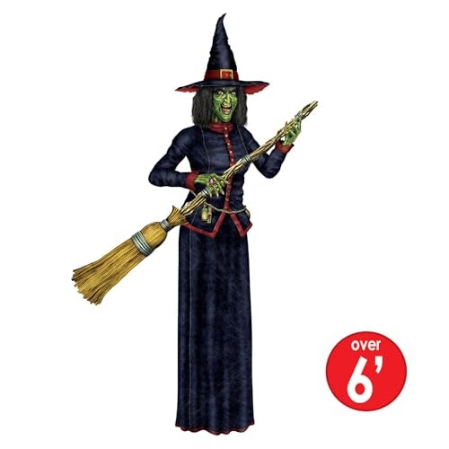 Beistle Jointed Witch Decoration Poseable Halloween Cutout Cardstock Paper Wall Decoration Spooky Green Witch Holding Broom for Haunted Houses Parties and Seasonal Displays 6 2 - Image 3