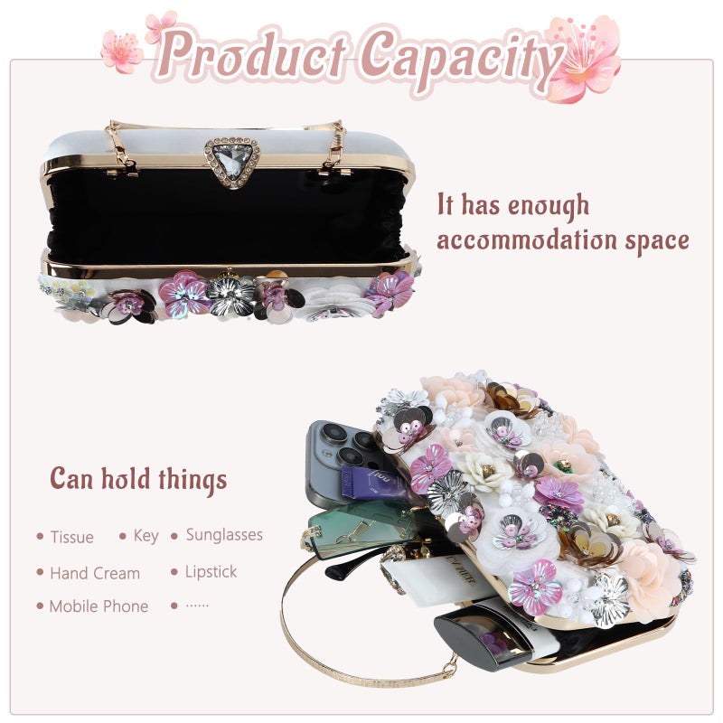 Lanpet Women Clutches Flower Evening Handbag Chain Strap Shoulder Bag - Image 4