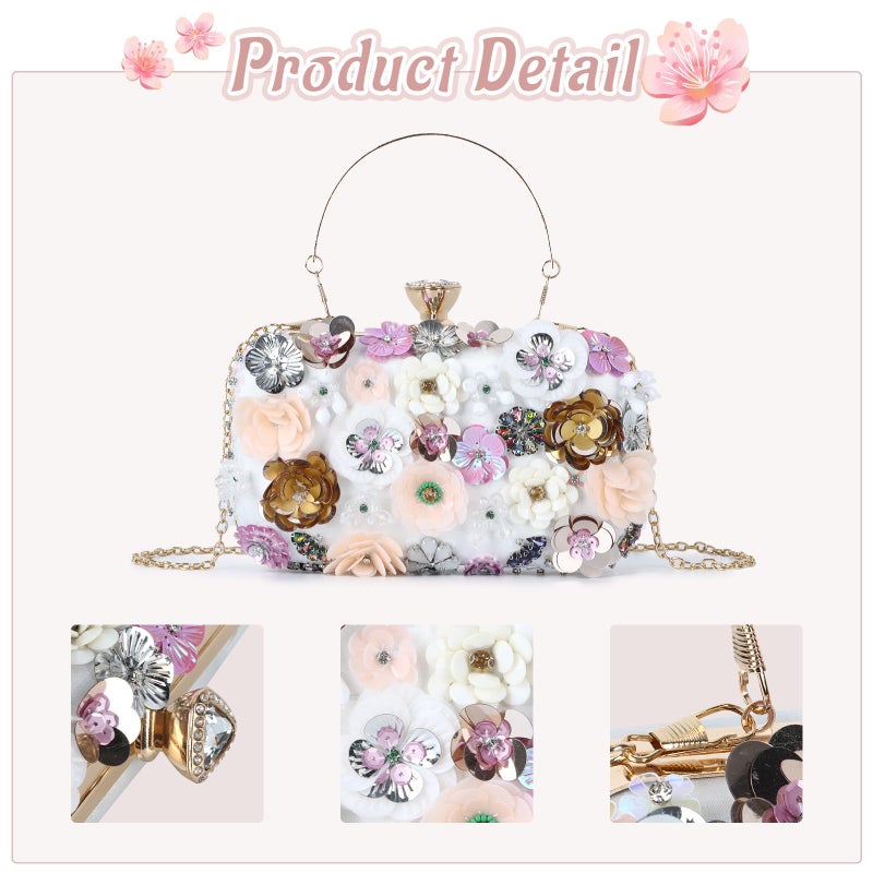 Lanpet Women Clutches Flower Evening Handbag Chain Strap Shoulder Bag - Image 5