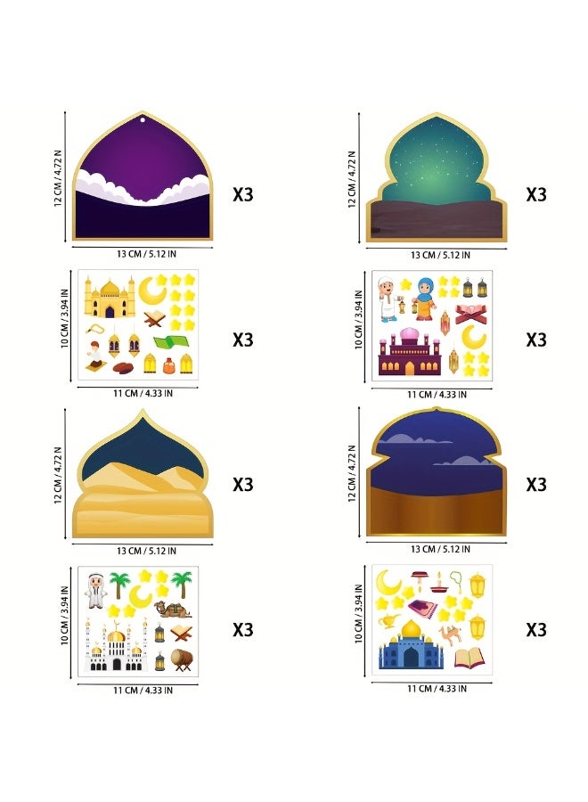 Capstro Ramadan DIY Scene Sticker Craft Set for Kids – 36 Piece Eid Activity Kit with Mosque Background Cards, Decorative Stickers & Hanging Ribbons for Creative Play – Festival Stickers - Image 3