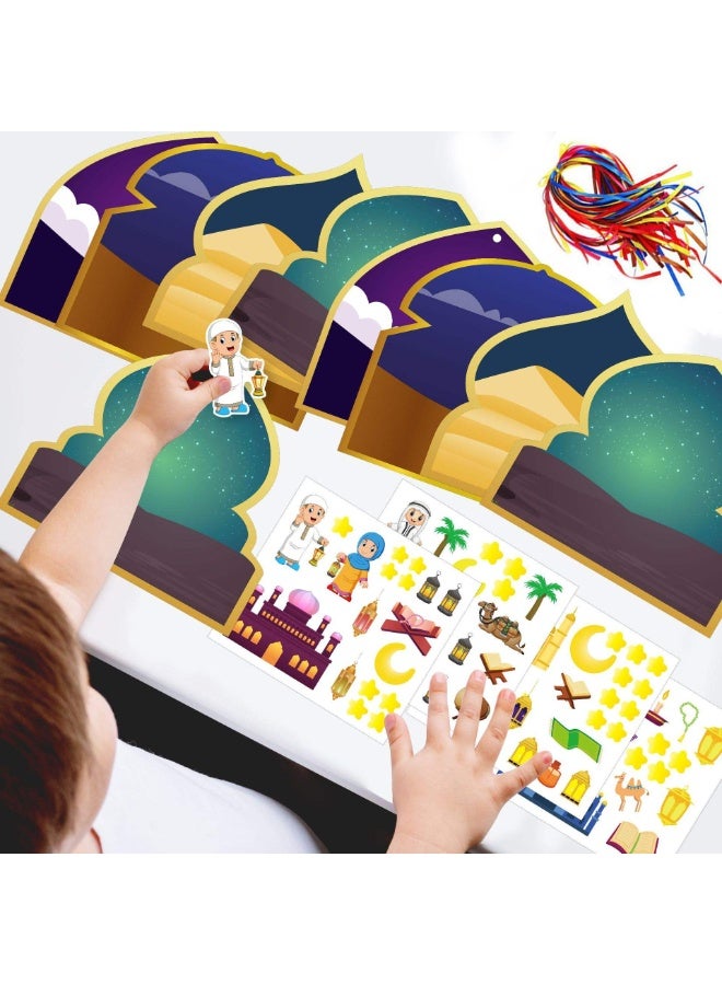 Capstro Ramadan DIY Scene Sticker Craft Set for Kids – 36 Piece Eid Activity Kit with Mosque Background Cards, Decorative Stickers & Hanging Ribbons for Creative Play – Festival Stickers - Image 5
