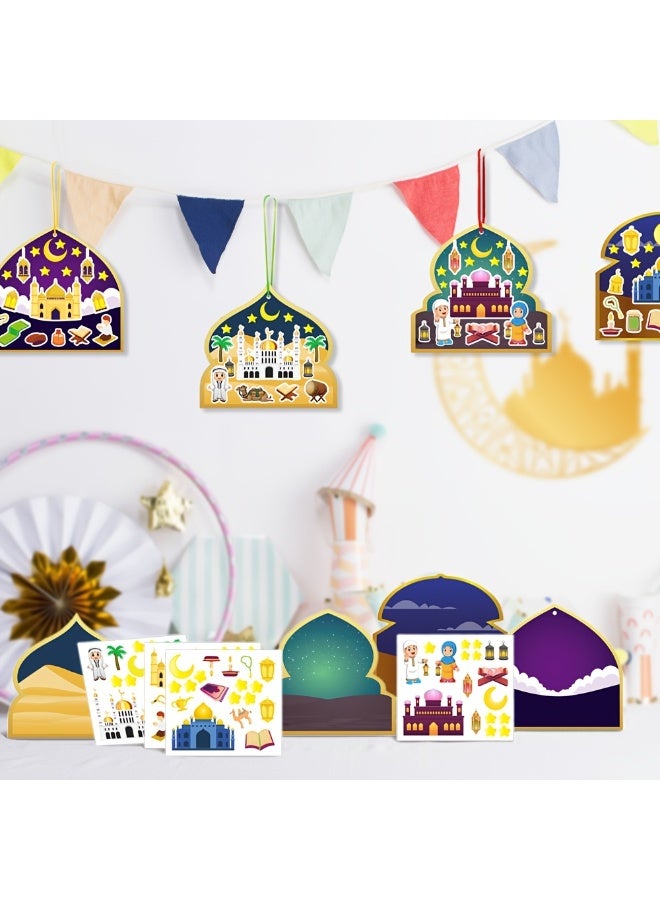 Capstro Ramadan DIY Scene Sticker Craft Set for Kids – 36 Piece Eid Activity Kit with Mosque Background Cards, Decorative Stickers & Hanging Ribbons for Creative Play – Festival Stickers - Image 2