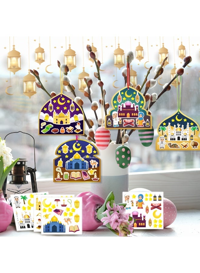 Capstro Ramadan DIY Scene Sticker Craft Set for Kids – 36 Piece Eid Activity Kit with Mosque Background Cards, Decorative Stickers & Hanging Ribbons for Creative Play – Festival Stickers - Image 4