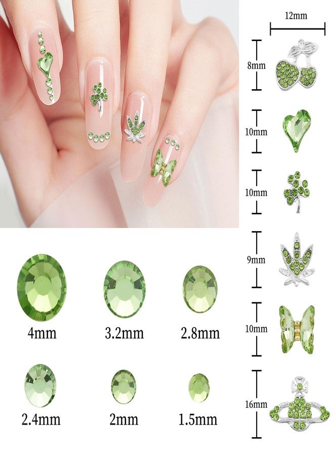 QIUTIMIY 30 PCs 3D Luxury Nail Art Charms + 650 PCs Rhinestones and Tweezers Kit Crystals Diamonds Jewelry Stones(Light Green) - Image 3
