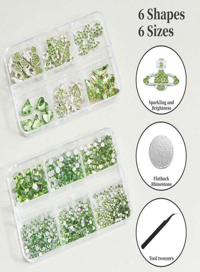 QIUTIMIY 30 PCs 3D Luxury Nail Art Charms + 650 PCs Rhinestones and Tweezers Kit Crystals Diamonds Jewelry Stones(Light Green) - Image 2