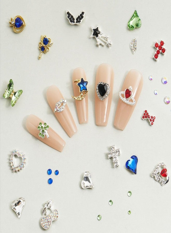 QIUTIMIY 30 PCs 3D Luxury Nail Art Charms + 650 PCs Rhinestones and Tweezers Kit Crystals Diamonds Jewelry Stones(Light Green) - Image 4