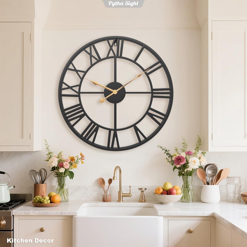Pytha Sight 24 Inch Large Oversized Farmhouse Modern Decorative Wall Clock for Living Room,Silent Industrial Big Roman Numerals Vintage Metal Round Wall Clocks for Kitchen,Dinng Room,Office - Image 5