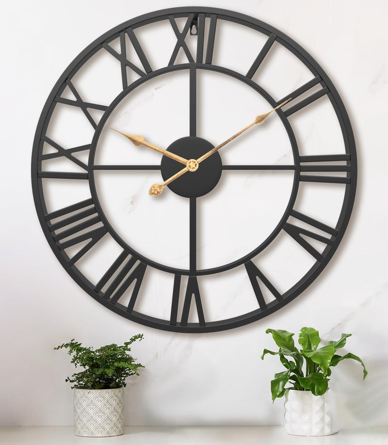 Pytha Sight 24 Inch Large Oversized Farmhouse Modern Decorative Wall Clock for Living Room,Silent Industrial Big Roman Numerals Vintage Metal Round Wall Clocks for Kitchen,Dinng Room,Office - Image 1