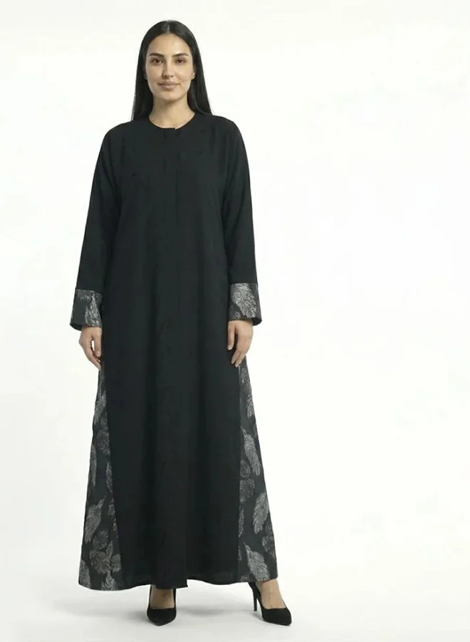HAWRAA ABAYA Open abaya with silver-gray patterns