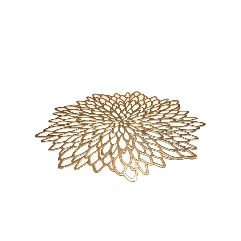 SOLARAE Gold Round Placemats, Set of 6 for Dinner Table Hollow-Out Vinyl Place Mats Gold Metallic Vinyl Round Placemats - Image 2