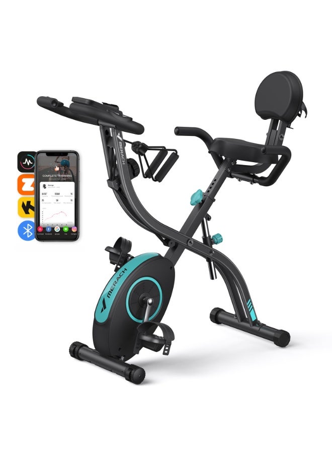 MERACH 4-in-1 Foldable Exercise Bike with Exclusive APP, 16-Level Magnetic Resistance, Folding Stationary Bike, 136 kg Capacity, and Comfortable Seat Cushion - Image 1