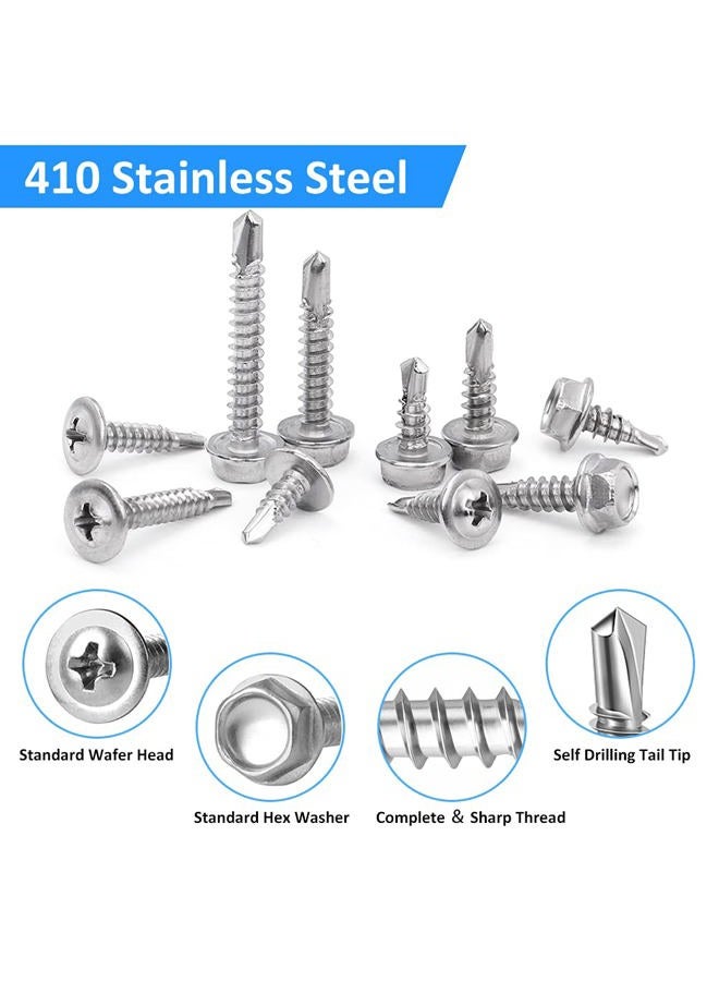 CGBOOM Self Drilling Screw Assortment Kit,CGBOOM 410 Stainless Steel Self Tapping Sheet Metal Tek Screws,420 PCS Phillips Head& Hex Washer Head - Image 3