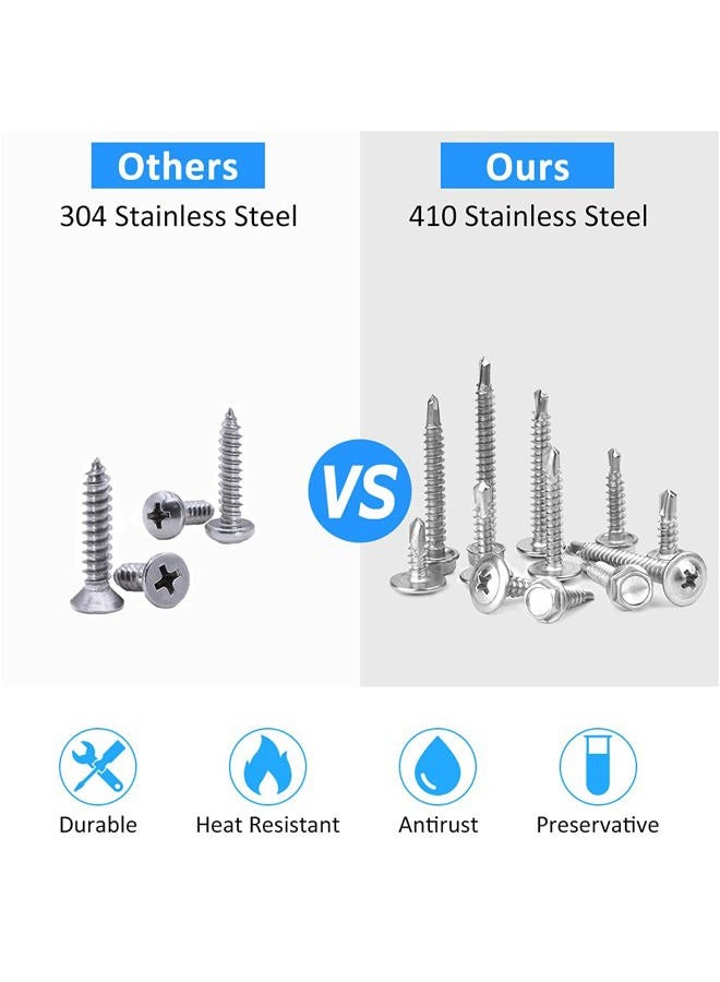 CGBOOM Self Drilling Screw Assortment Kit,CGBOOM 410 Stainless Steel Self Tapping Sheet Metal Tek Screws,420 PCS Phillips Head& Hex Washer Head - Image 4