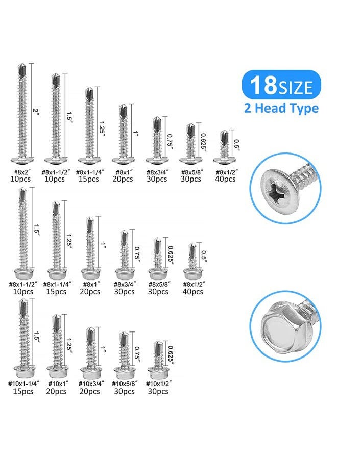 CGBOOM Self Drilling Screw Assortment Kit,CGBOOM 410 Stainless Steel Self Tapping Sheet Metal Tek Screws,420 PCS Phillips Head& Hex Washer Head - Image 2