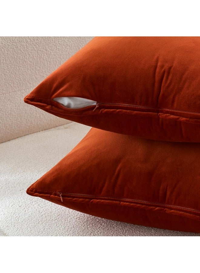 MIULEE Pack of 2 Decorative Velvet Throw Pillow Covers Soft Burnt Orange Pillow Covers Soild Square Cushion Case for Sofa Bedroom Car 18x 18 Inch 45x 45cm - Image 3