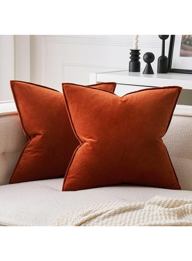 MIULEE Pack of 2 Decorative Velvet Throw Pillow Covers Soft Burnt Orange Pillow Covers Soild Square Cushion Case for Sofa Bedroom Car 18x 18 Inch 45x 45cm - Image 1