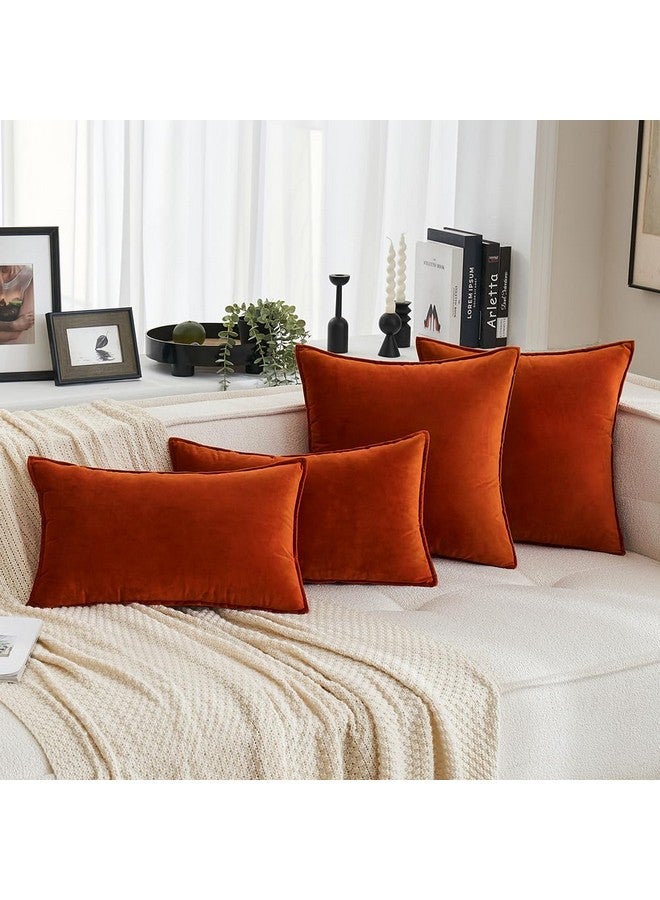 MIULEE Pack of 2 Decorative Velvet Throw Pillow Covers Soft Burnt Orange Pillow Covers Soild Square Cushion Case for Sofa Bedroom Car 18x 18 Inch 45x 45cm - Image 5
