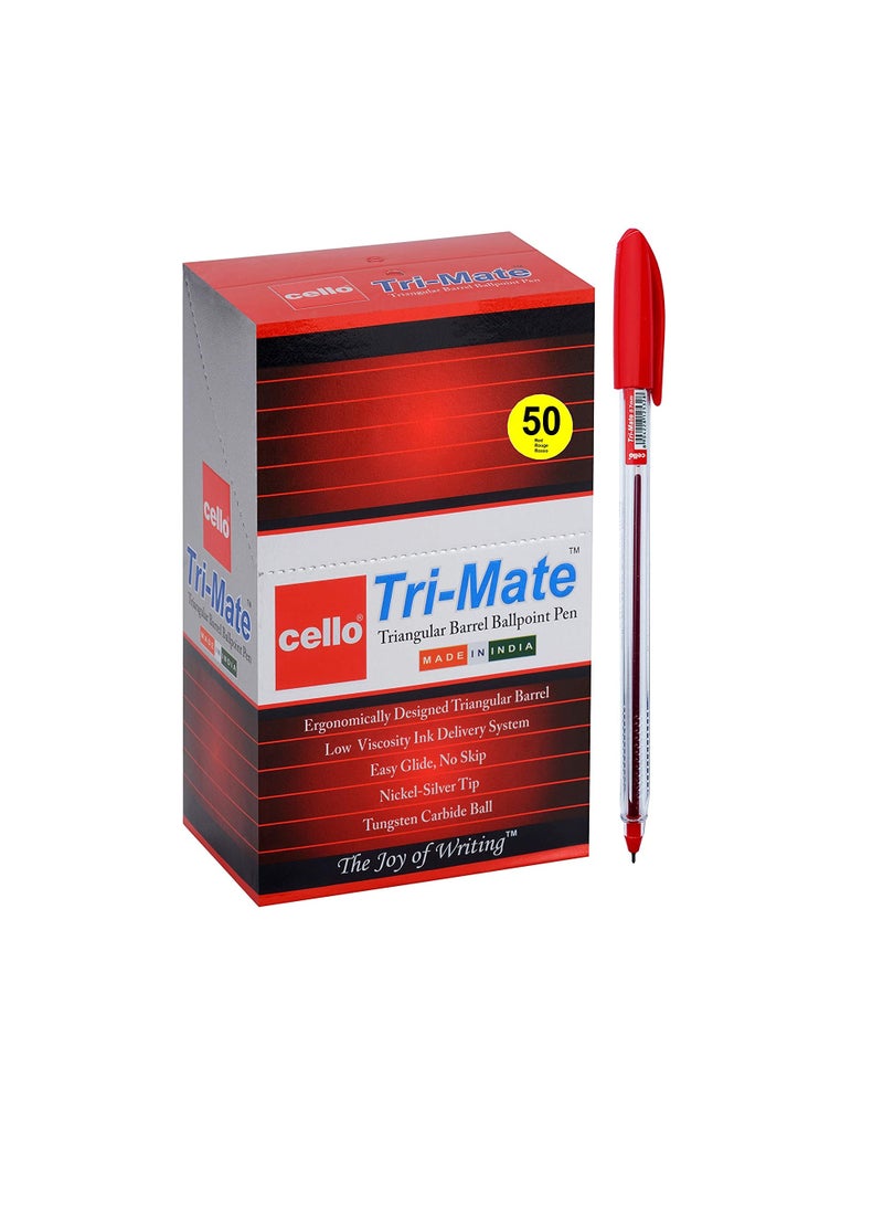 CELLO TRIMATE BALL PEN 0.7MM BOX OF 50PC RED - Image 1