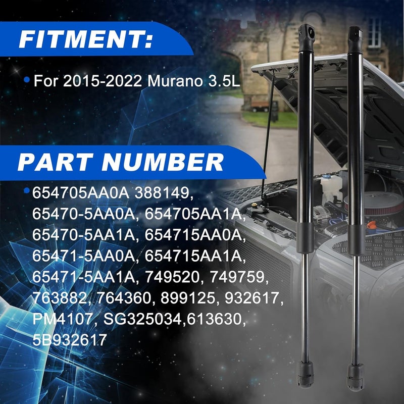 cycwer Front Hood Lift Supports Gas Springs Shocks Struts for 2015-2022 Murano 3.5L,Replaces 654705AA0A SG325034 7094 613630 5B932617, 2-PC Set Durability enhanced - Image 2