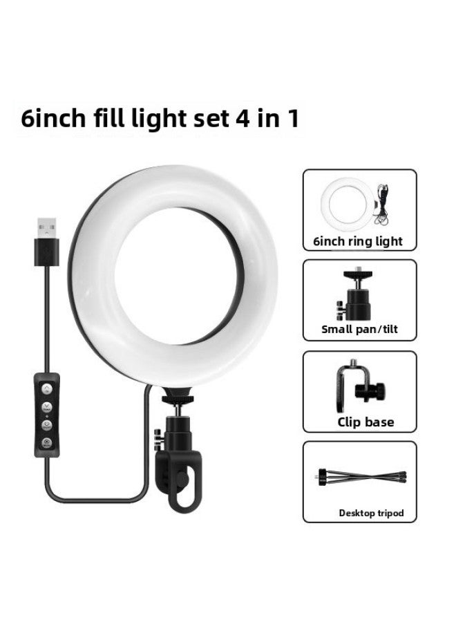 6 Inch Small Fill Light Computer Video Conference Rgb Ring Clip Network Teaching Notebook Led Live Light-Light Source Color:6 Inch Three Color Video Conference Lamp (lock) + Desktop Metal Tripod  - Image 1