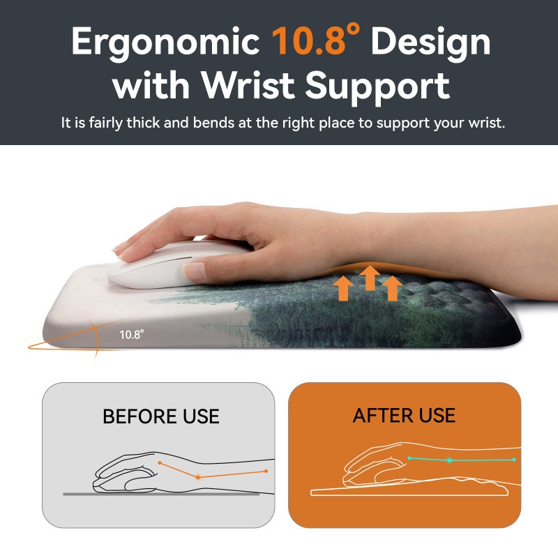 Ospelelf Mousepad with Wrist Rest Ergonomic Computer Comfortable Pain Relief Mouse Pad Wrist Support Green Forest Pattern - Image 2