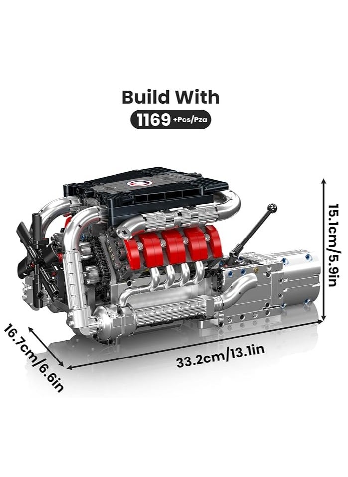 mould king 10203 Supercar V8 Engine Transmission Kit,Educational Sports Car Bricks Set,8-Cylinder Car Engine Building Engineering  Building Blocks  - Image 4