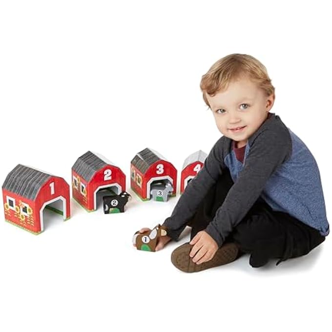 NESTING AND SORTING BARNS AND ANIMALS WITH 6 NUMBERED BARNS AND MATCHING WOODEN ANIMALS - NUMBERS LEARNING TOYS, SORTING AND STACKING TOYS FOR TODDLERS AGES 2+ - Image 4