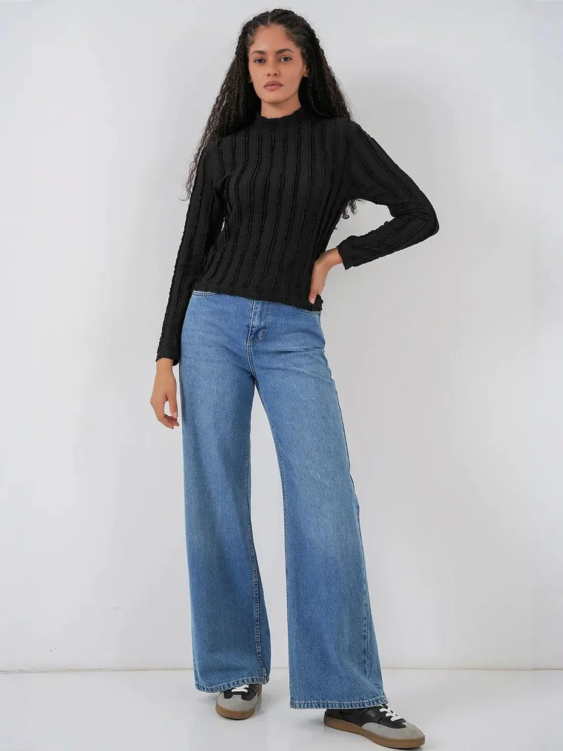 BIG DART BDART Textured Slim Fit Half Turtleneck Blouse