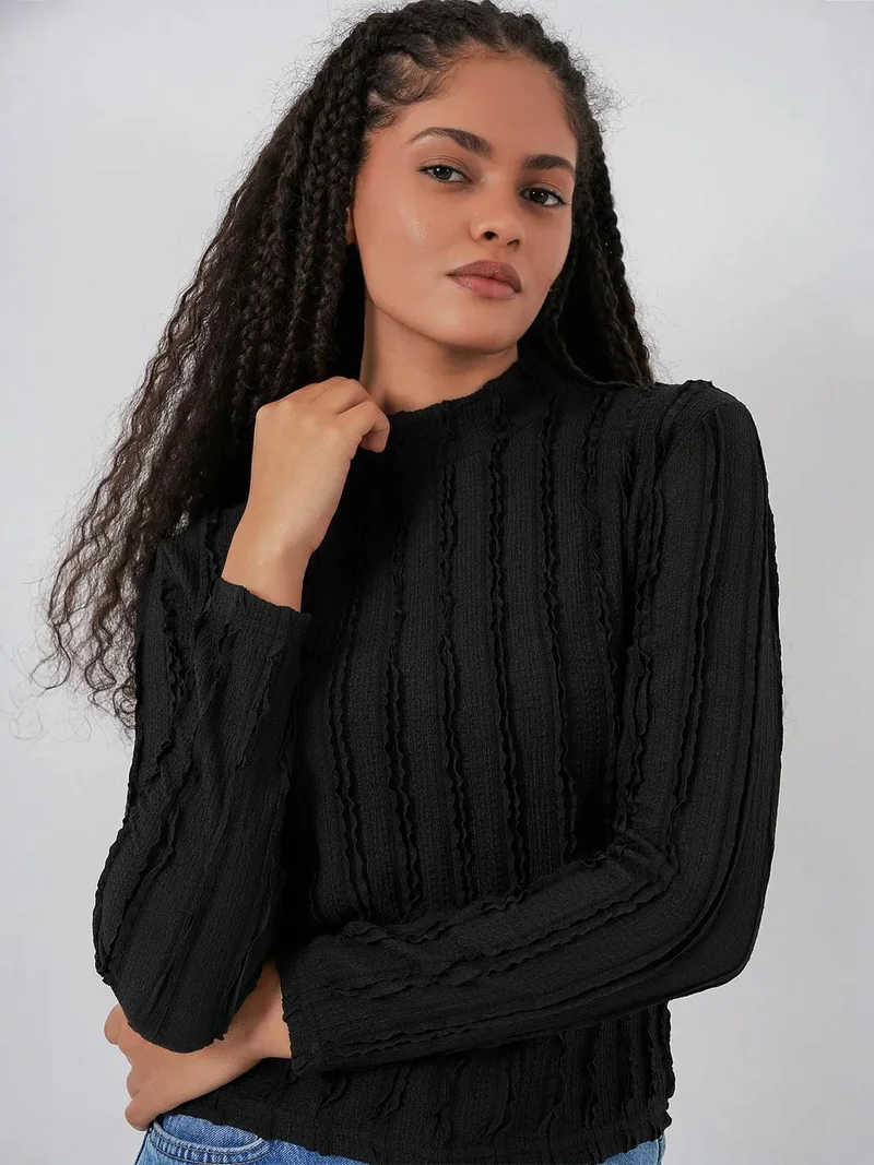 BIG DART BDART Textured Slim Fit Half Turtleneck Blouse