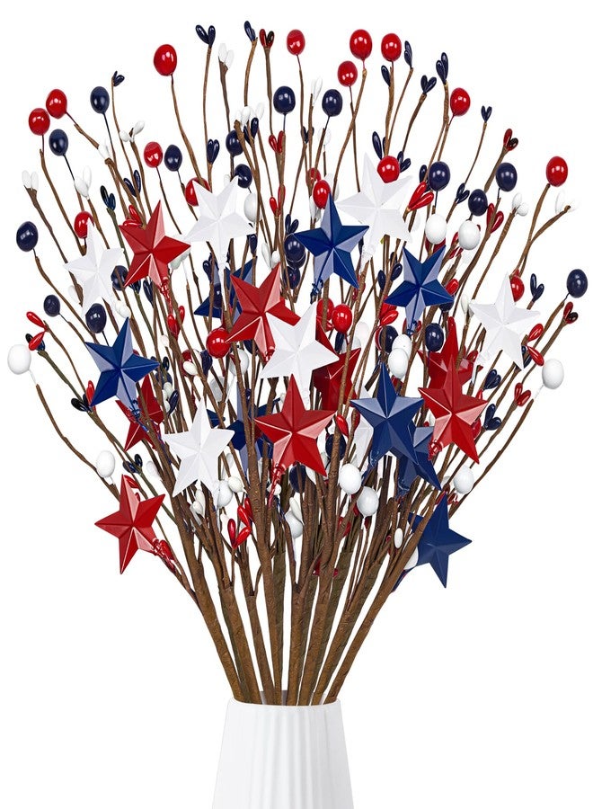 Eternity sky 15PCS 4th/Fourth of July Decorations Patriotic Picks Red White Blue Berry Stems Memorial Independent Day Labor Decor for Home Vase Table Centerpieces - Image 1