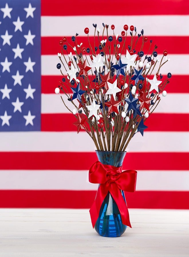 Eternity sky 15PCS 4th/Fourth of July Decorations Patriotic Picks Red White Blue Berry Stems Memorial Independent Day Labor Decor for Home Vase Table Centerpieces - Image 5