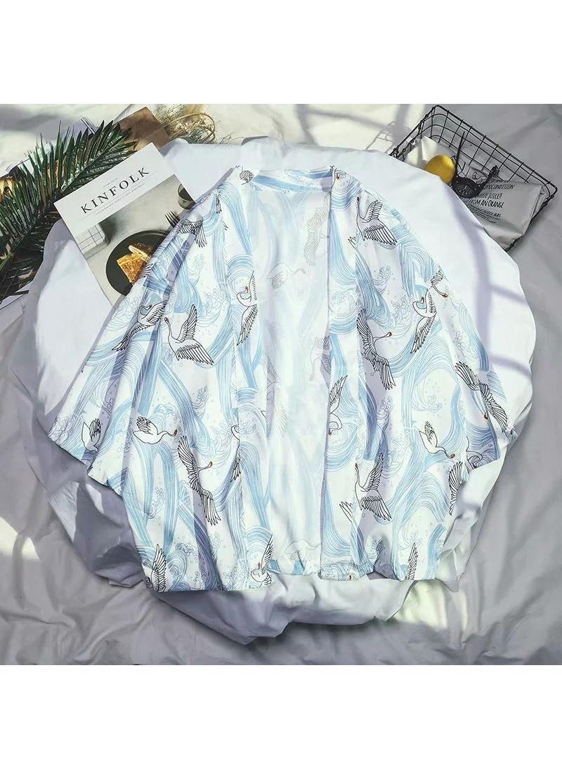 Generic - Summer Retro Crane Kimono Cardigan Crane light blue - Image 1