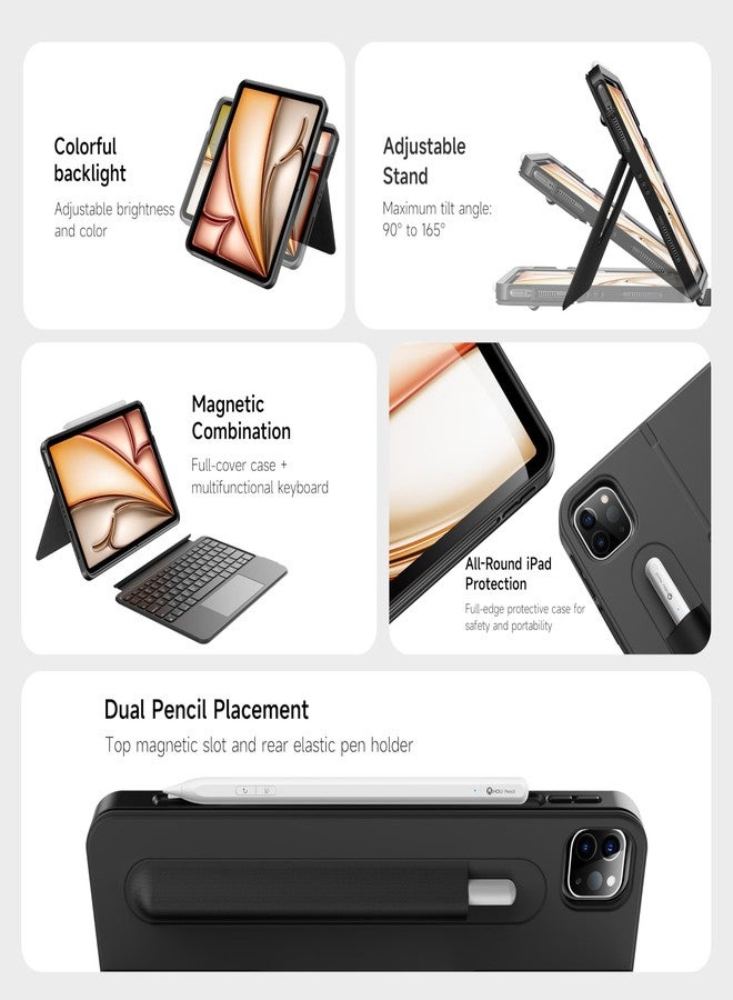 HOU iPad Air 11 Case with Keyboard (M3 2025, M2 2024) Detachable Rotatable Magnetic Full Protection Case, 7-Color Backlight, Touchpad, Elastic Pen Holder for iPad Pro 11 (4th-1st) & Air (5/4th)-Black - Image 4