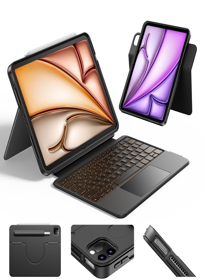 HOU iPad Air 11 Case with Keyboard (M3 2025, M2 2024) Detachable Rotatable Magnetic Full Protection Case, 7-Color Backlight, Touchpad, Elastic Pen Holder for iPad Pro 11 (4th-1st) & Air (5/4th)-Black - Image 1