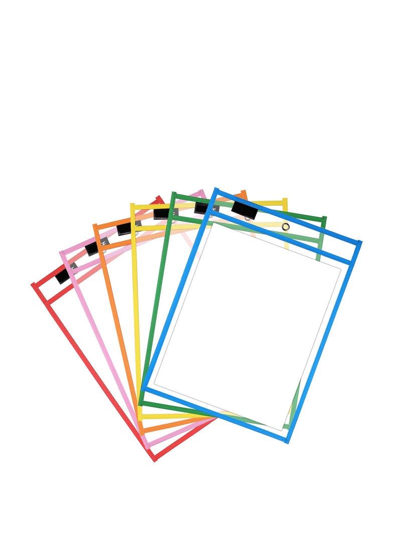 Y&D Dry Erase Pocket, 6 Assorted Colors, Ticket Holders, Clear Reusable Plastic Sleeves, Sheet Protectors for Classroom, School, Office, Home Teachers, Students  - Image 1